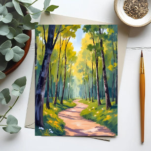 Spring Trail Green Forest Watercolor Nature Postcard