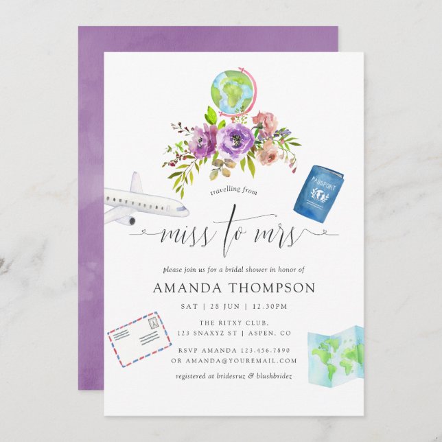 Spring Travelling From Miss To Mrs Bridal Shower Invitation (Front/Back)