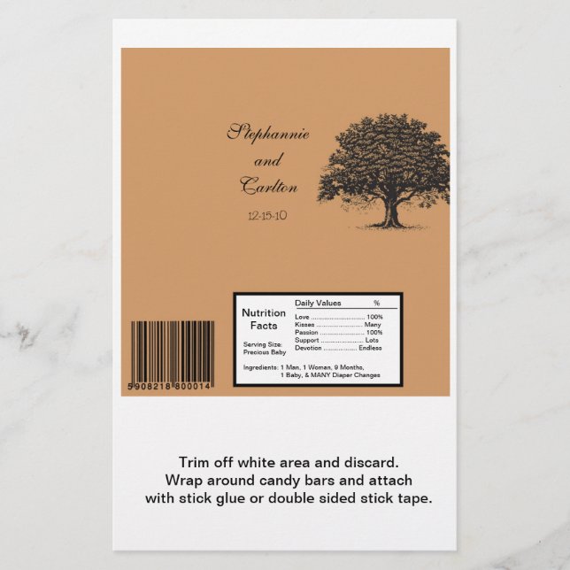 Spring Tree Brown/Black Wedding Large Bar Wrapper (Front)