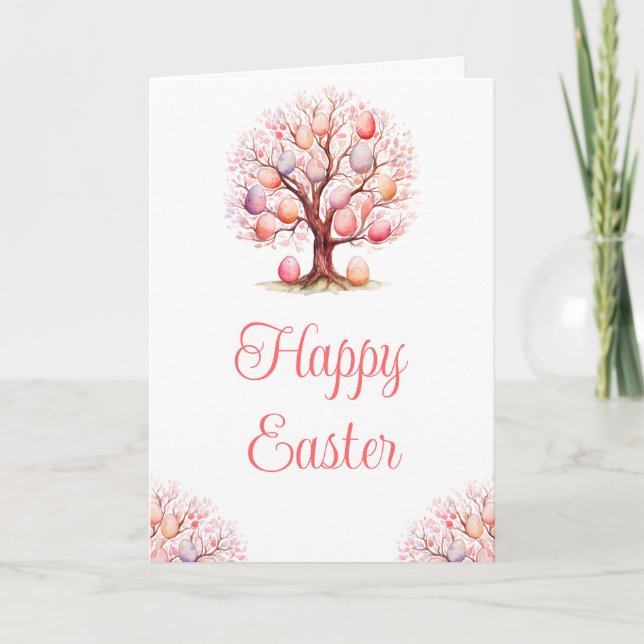 Spring Tree Easter Egg Hunt Holiday Card (Front)