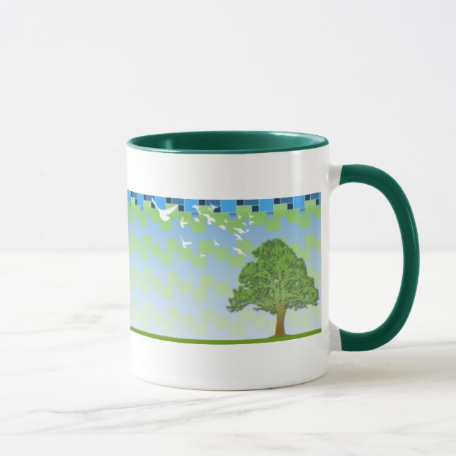 spring tree green squares background mug (Right)