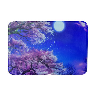 Spring tree, moon, blue sky. bath mat
