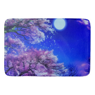 Spring tree, moon, blue sky. bath mat