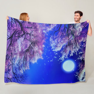 Spring tree, moon, blue sky. fleece blanket