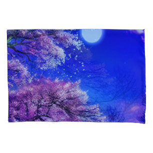 Spring tree, moon, blue sky.    pillowcase