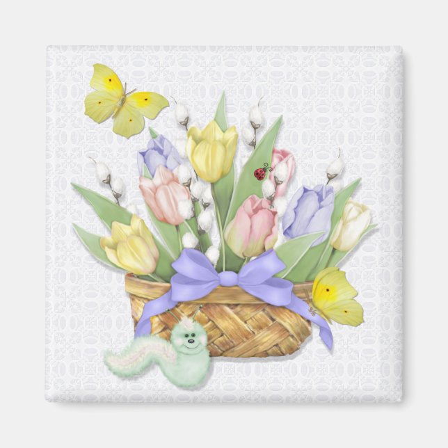 Spring Tulip Basket Magnet (Front)