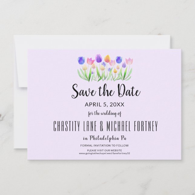Spring Tulip Elegant Lavender Modern Wedding Save The Date (Front)