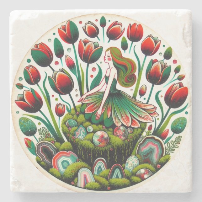 spring tulip fairy                                 stone coaster (Front)