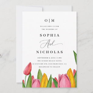 Spring Tulip Floral Wedding   Photo & QR Code Invitation