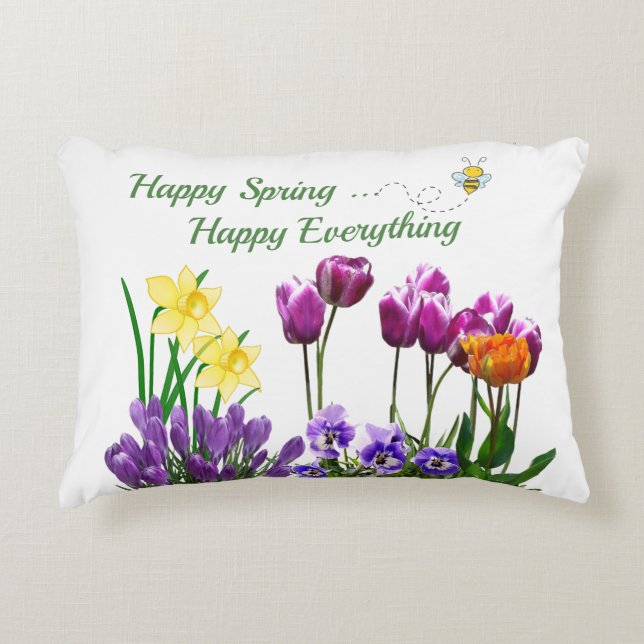 Spring Tulip Flower Pattern Accent Pillow (Front)