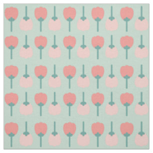 Spring Tulip Flowers Floral Pattern on Green Fabric