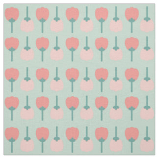 Spring Tulip Flowers Floral Pattern on Green Fabric