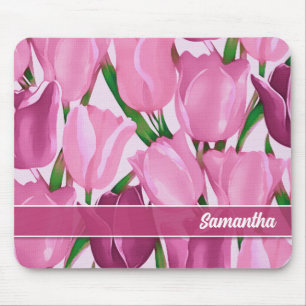 Spring Tulip Painting Custom Name Gift  Mouse Mat