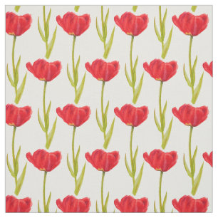Spring tulip red and green watercolor fabric