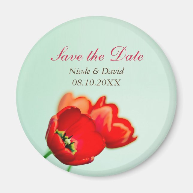 Spring tulip red floral announcement save the date magnet (Front)
