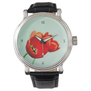 Spring tulip red floral mint green elegant watch