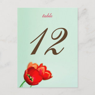 Spring tulip red floral mint table number card