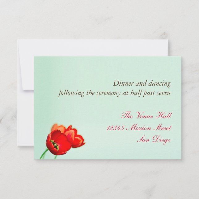 Spring tulip red floral mint wedding enclosure invitation (Front)
