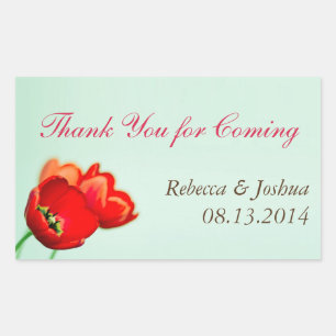 Spring tulip red floral mint wedding favour rectangular sticker