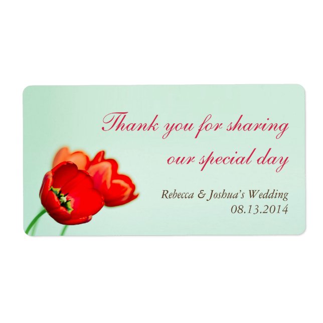 Spring tulip red floral mint wedding favour sticke (Front)