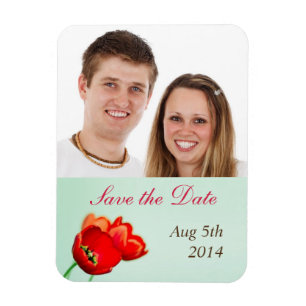 Spring tulip red floral mint wedding save the date magnet