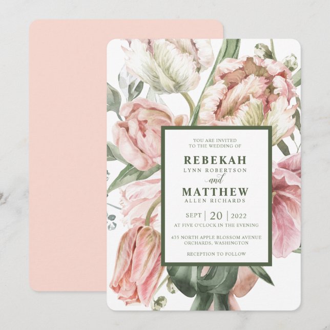 Spring Tulip Watercolor Bouquet Invitation (Front/Back)
