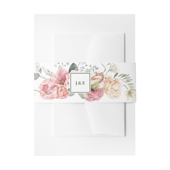 Spring Tulip Watercolor Bouquet Monogram Wedding Invitation Belly Band (Front Example)