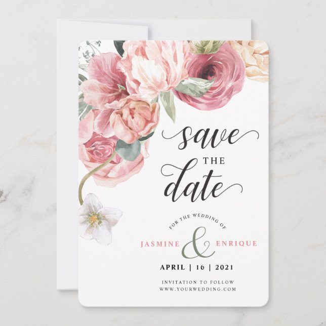 Spring Tulip Watercolor Bouquet | Photo Save The Date (Front)