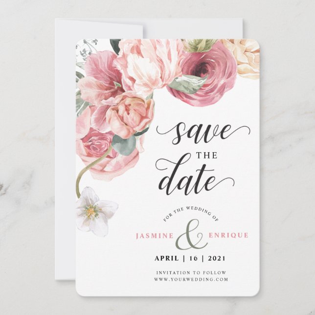 Spring Tulip Watercolor Bouquet | Photo Save The Date (Front)