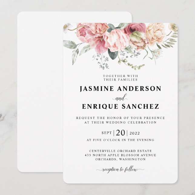 Spring Tulip Watercolor Bouquet Wedding Invitation (Front/Back)