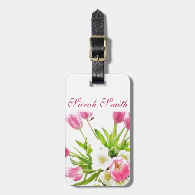 Spring Tulips Bouquet Customisable Luggage Tag (Front Vertical)