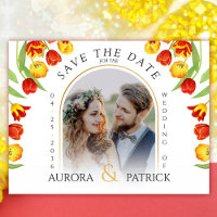 Spring Tulips Colourful White Photo Save the Date