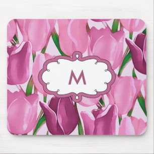 Spring Tulips. Custom Monogram Gift Mousepads