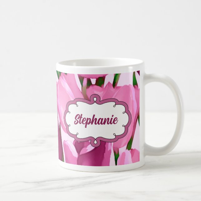 Spring Tulips Custom Name Mother's Day Gift  Coffee Mug (Right)