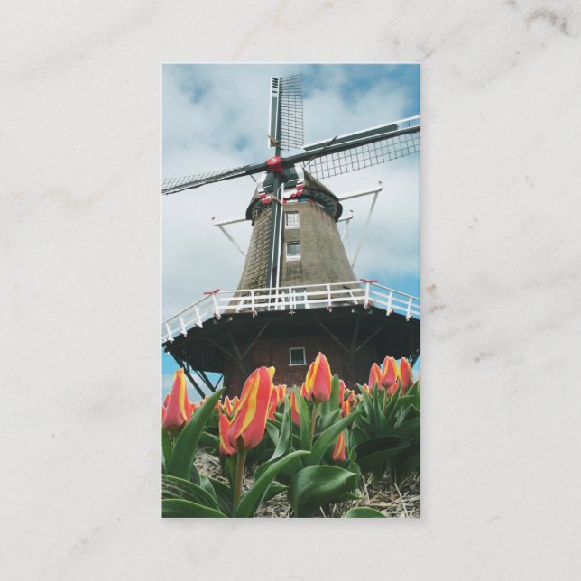 Spring Tulips Dutch Windmill Business Card (Front)