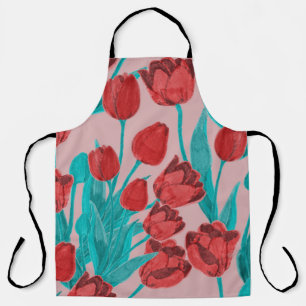 Spring tulips, hand-drawn floral pattern apron