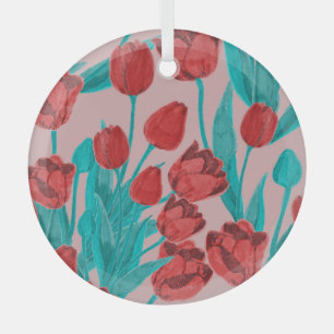 Spring tulips, hand-drawn floral pattern glass tree decoration