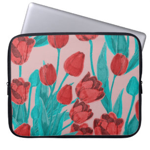 Spring tulips, hand-drawn floral pattern laptop sleeve