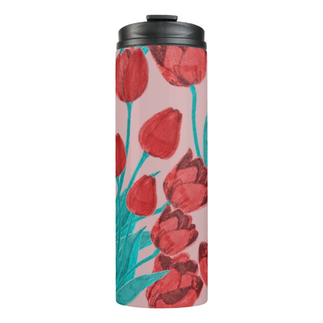 Spring tulips, hand-drawn floral pattern thermal tumbler (Front)