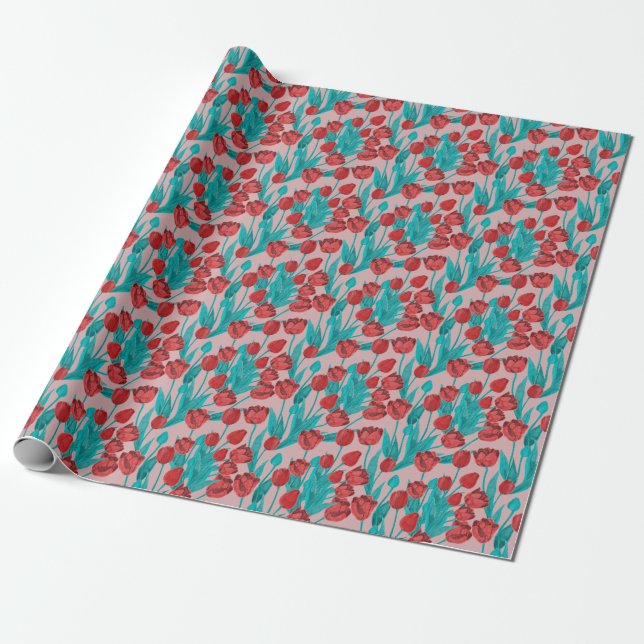 Spring tulips, hand-drawn floral pattern wrapping paper (Unrolled)