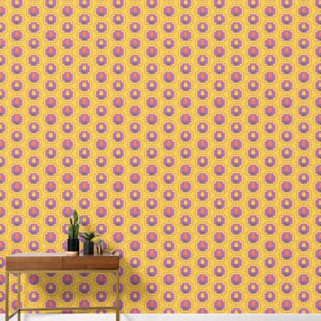 Spring Tulips in Frames - Retro Floral Pattern Wallpaper (Hallway)