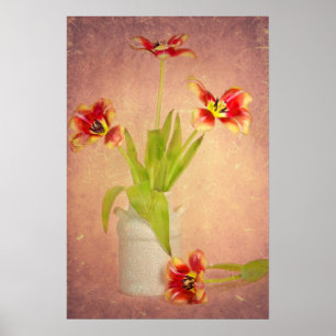 Spring Tulips in texture Poster