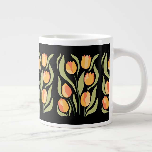 Spring Tulips Pattern  on Black Giant Coffee Mug (Right)