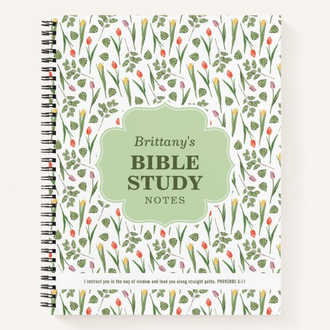 Spring Tulips Pattern Personalised Bible Study Notebook (Front)