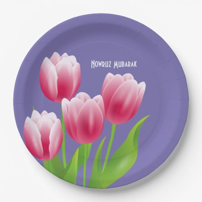 Spring Tulips Persian New Year Party Paper Plates (Front)