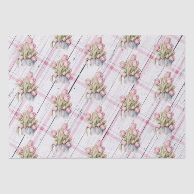 Spring Tulips w/ Pink Farmhouse Background Tissue Paper (Front)