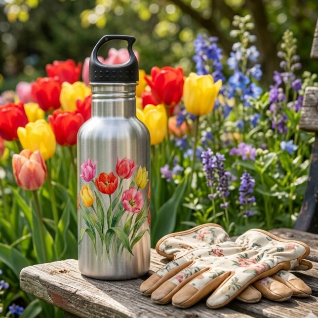 Spring tulips Water Bottle (Creator Uploaded)