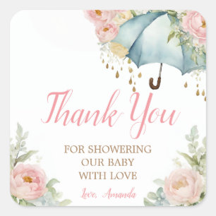 Spring Umbrella Baby Shower Thank You Square Sticker