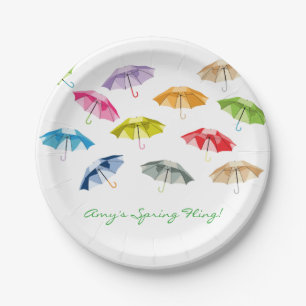 Spring Umbrellas Paper Plate