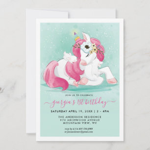 Spring Unicorn   Little Bunny Party Invitation